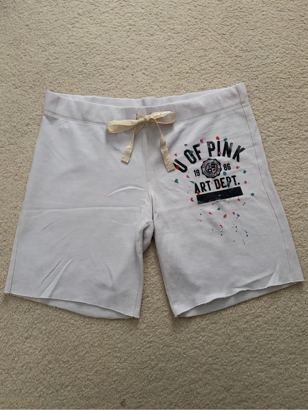 PINK Victoria's Secret White Drawstring Art Dept. Lounge Shorts